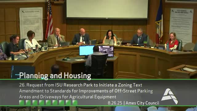 Council narrows text-amendment path to allow Research Park to seek paving exceptions for ag equipment areas