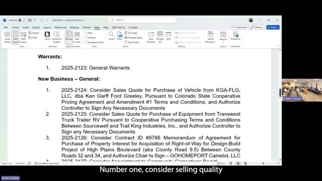 Weld County approves purchases of a Ford F-550 and Trail King trailer for public works