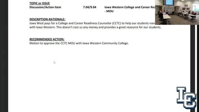 Board approves MOU with Iowa Western for college and career readiness counselor role