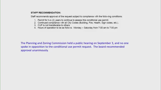 Council renews mobile food unit permit and approves new commercial conditional-use permit; one abstention recorded