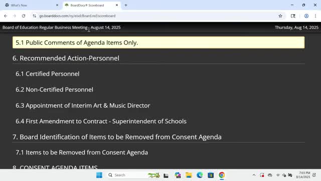 East Islip board approves certified and noncertified personnel actions; new probationary teachers recognized
