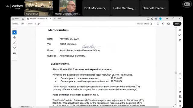 Board’s executive officer reports tighter fund condition; budget office to assist with fee analysis