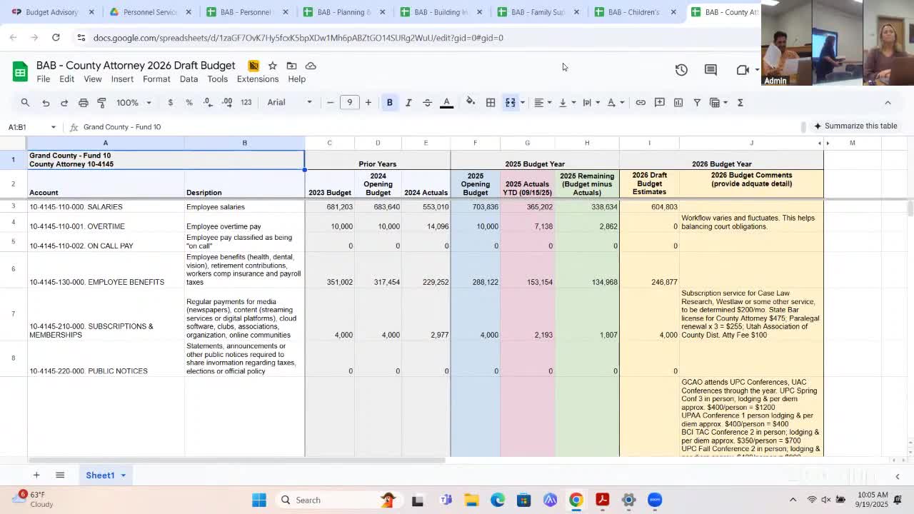 County attorney outlines staffing, training and case‑management costs; proposes conflict‑attorney and subscription changes