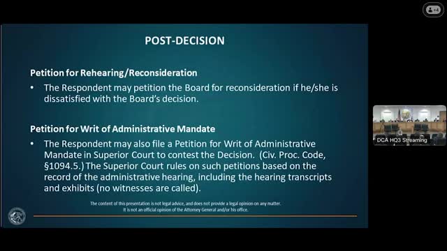 Board Discusses License Reinstatement and Appeals Process for Licensees