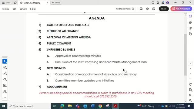Milton advisory committee appoints secretary, defers vice-chair selection until full membership