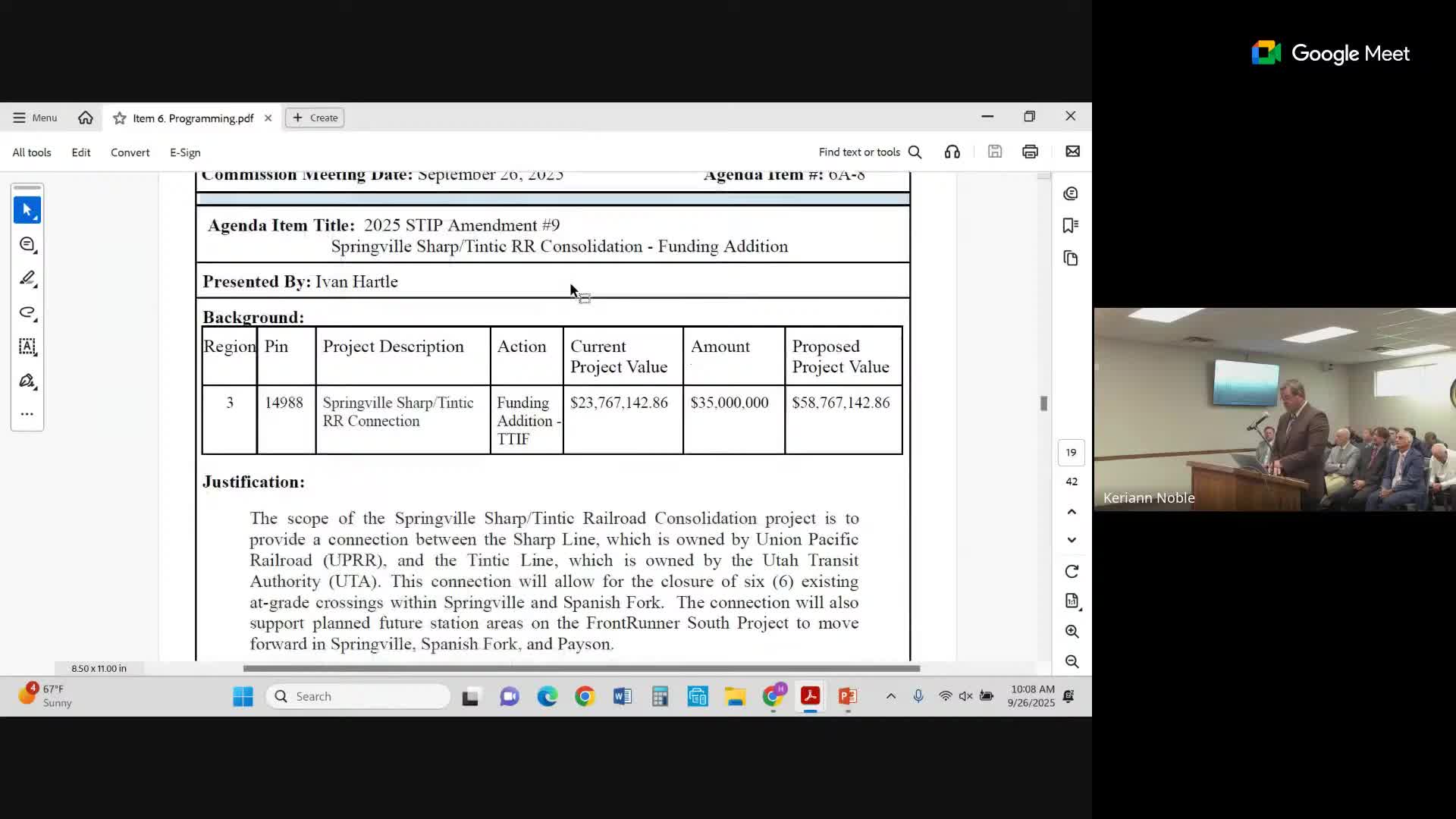 Commission approves Springville Sharp–Tintock rail consolidation amid property, right‑of‑way cost increases
