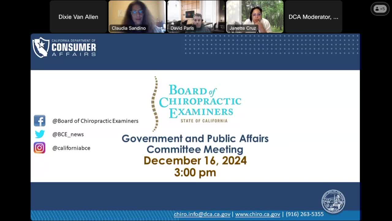 Chiropractic Examiners Committee Discusses Budget and Sunset Review Preparations
