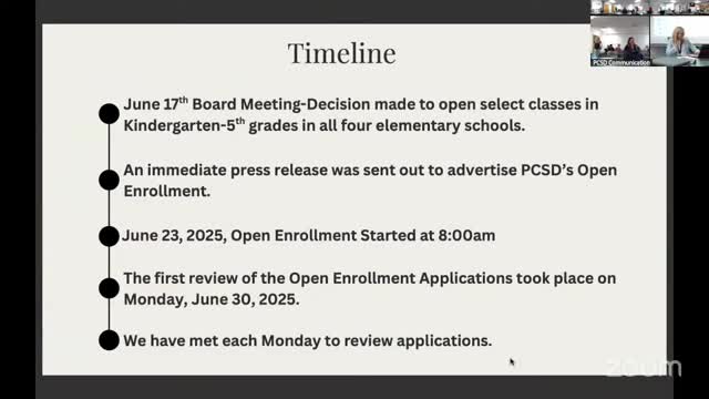 District reports open‑enrollment numbers, flags Dual Language Immersion disparities; elementary realignment work to begin
