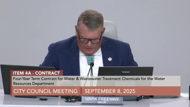 Mesa council approves four‑year water‑chemical contract, asks staff to research fluoride mandate and supply