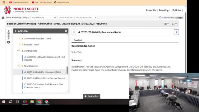 North Scott board accepts 2025–26 insurance rates, discusses 1% property deductible and storm fund option