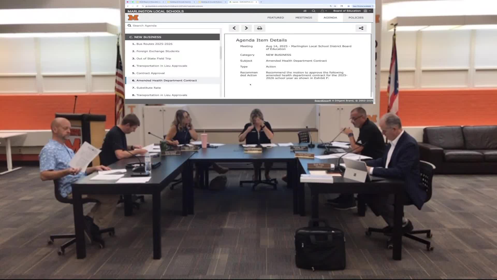 Board OKs amended health‑department MOU (two nurses to one) and raises substitute pay rates