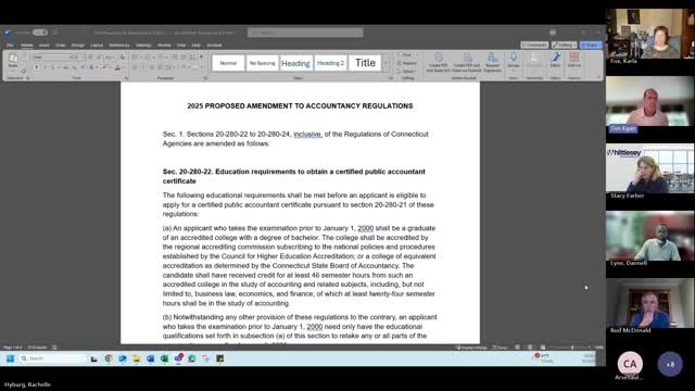 Consumer Protection Department board adopts draft CPA regulation revisions defining "accounting concentration" and issues interim guidance
