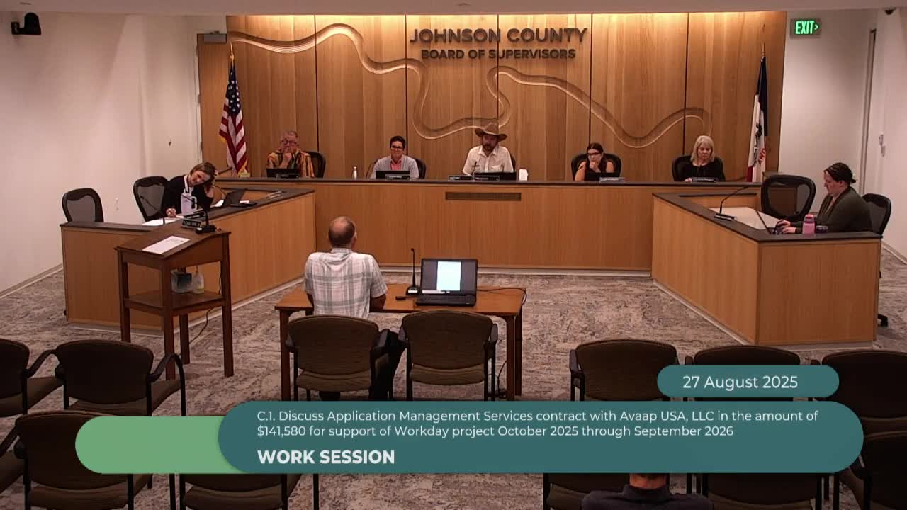 Johnson County staff recommend one-year AVAP support contract as Workday go-live nears; county outlines transaction blackout window