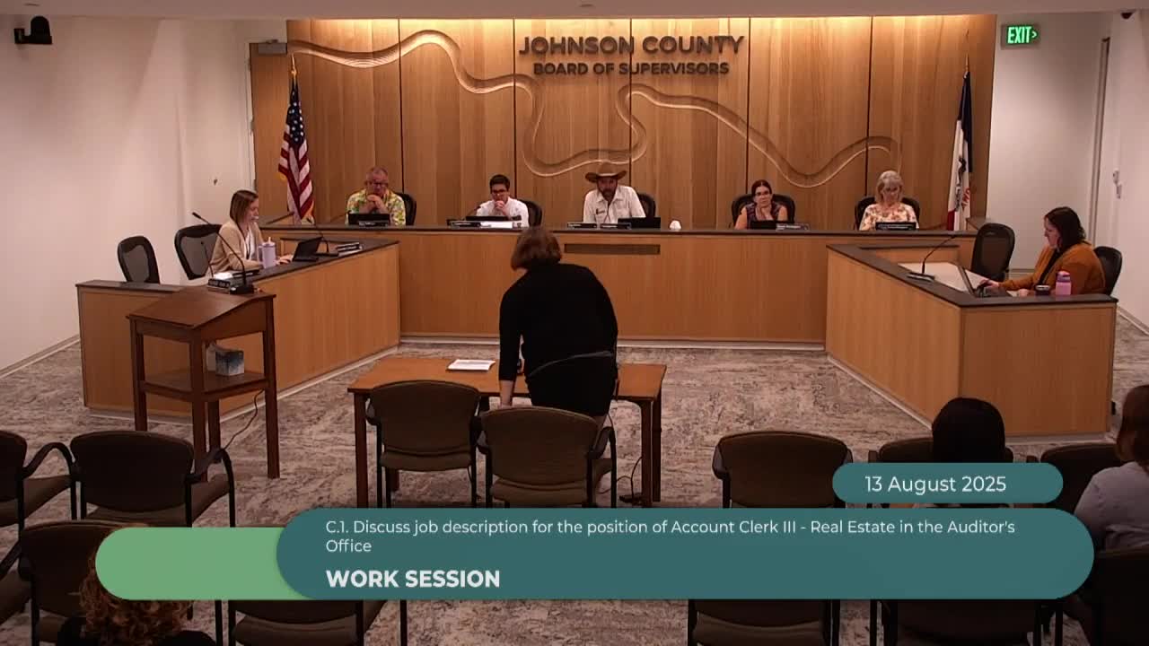 Auditor asks supervisors to approve new Account Clerk 3 position for real estate division; formal vote set for next meeting