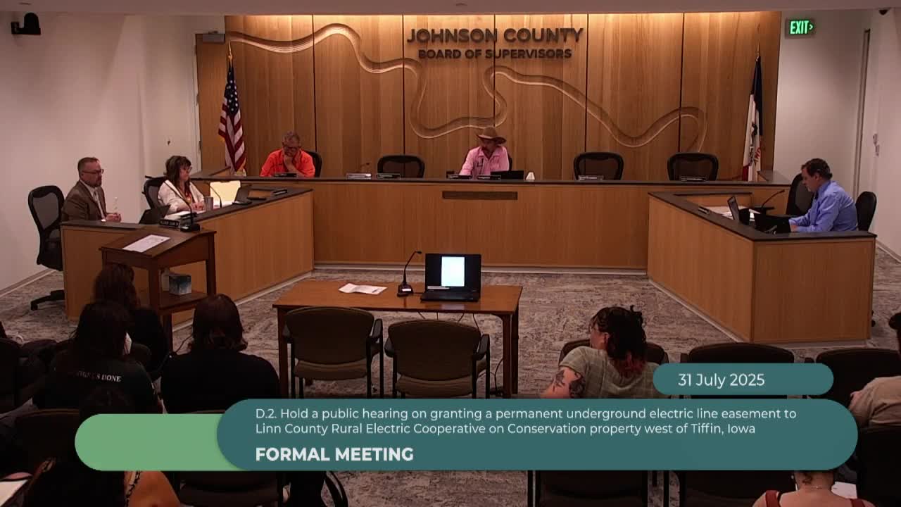 Johnson County grants permanent underground electric easement to Linn County REC near Kent Park