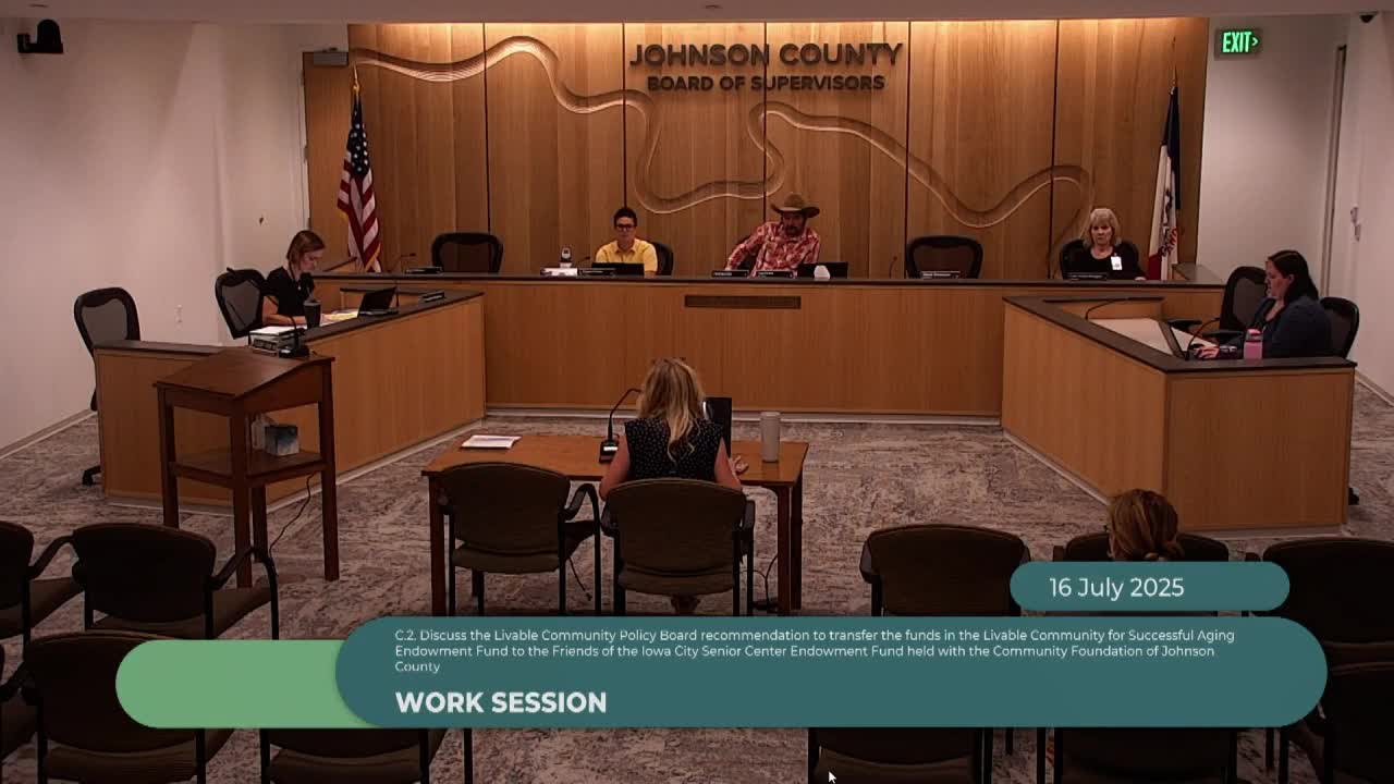 Livable Community Policy Board recommends transferring small endowment to Iowa City Senior Center fund