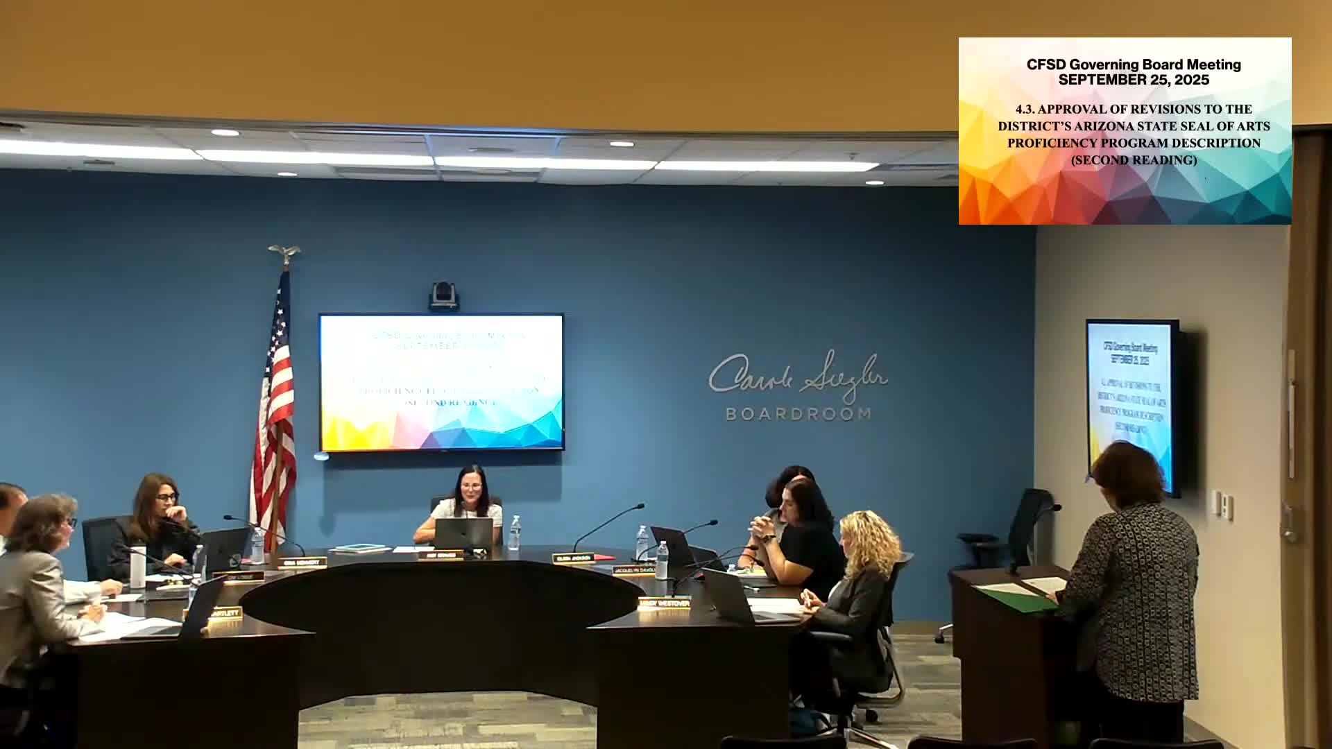 Catalina Foothills board unanimously approves staff-discipline, graduation, arts-seal revisions and 2025–26 superintendent goals