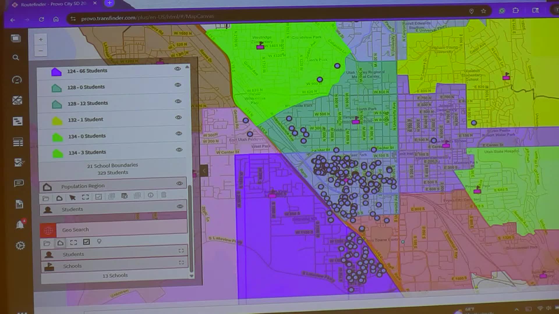 Board reviews test boundary maps for Boulders, Lakewood areas; transit and program impacts considered