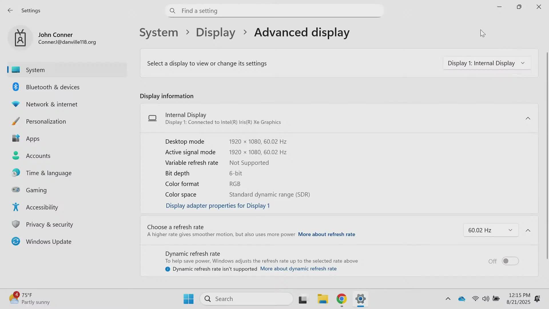 Staff member reports 60-hertz display setting, login trouble with smart boards during meeting discussion