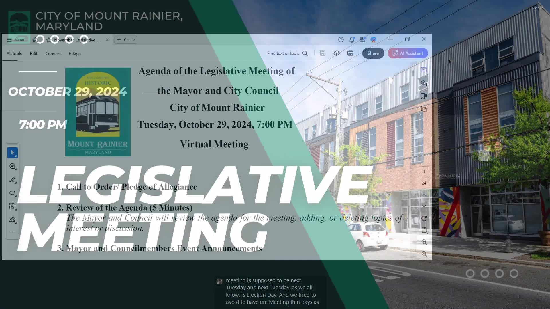 Mount Rainier City Council Approves Recreation Committee Terms and Budget Calendar