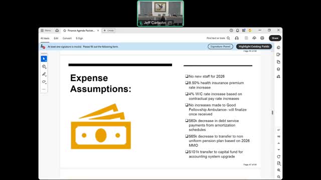 Finance staff recommends $101,000 accounting-system investment in 2026 preliminary budget