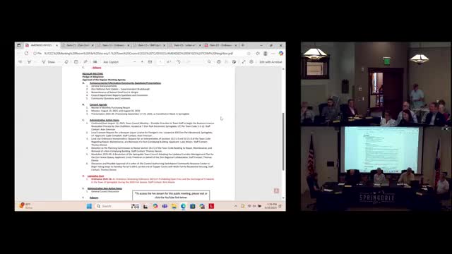 Springdale council declines to start business‑license revocation for Zion Outfitters, leaves door open if new evidence appears