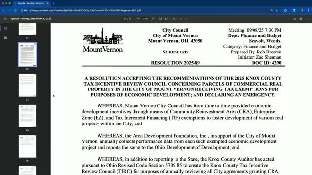 Council accepts Tax Incentive Review Council recommendations to continue abatements for Danbury and Woodward