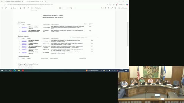 Saratoga Springs Zoning Board Discusses Multiple Area Variances and Public Concerns