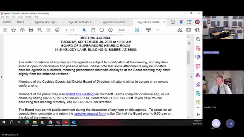 Cochise County Jail District Board Approves Budget Amendments in Bisbee Meeting