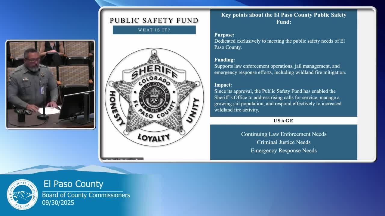 El Paso County Sheriff's Office Reports on Public Safety Tax Fund Utilization