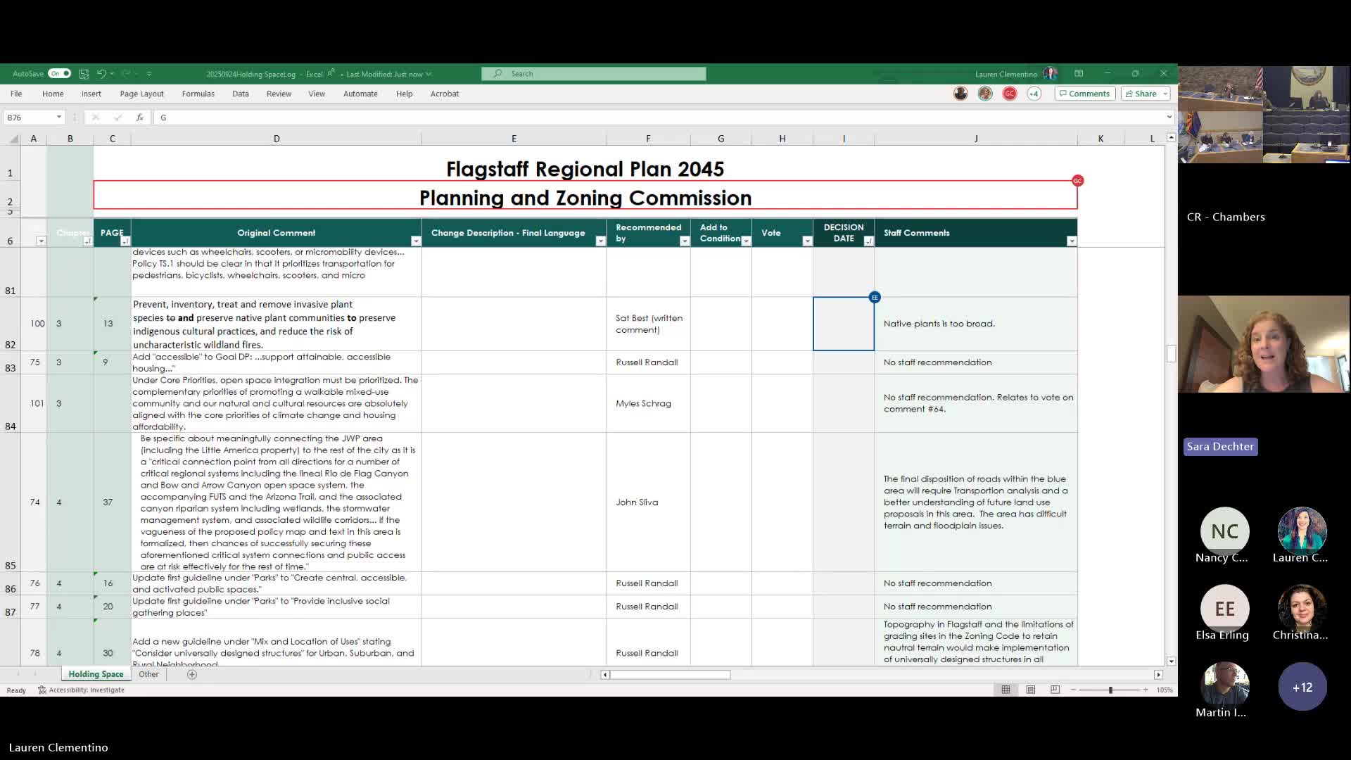 Commission rejects suggested wording to require preserving native plant communities as too broad