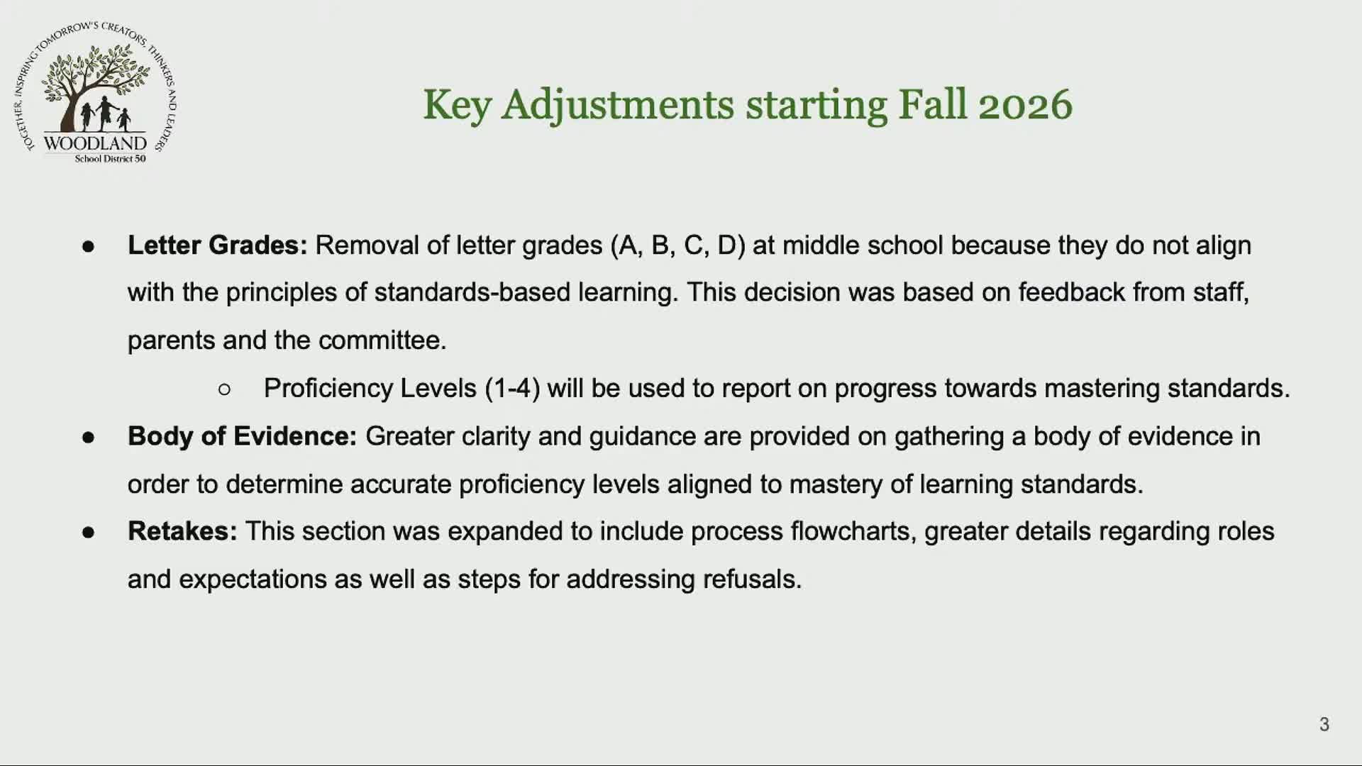 Woodland to extend standards-based reporting to middle school, drop letter grades for 2025–26