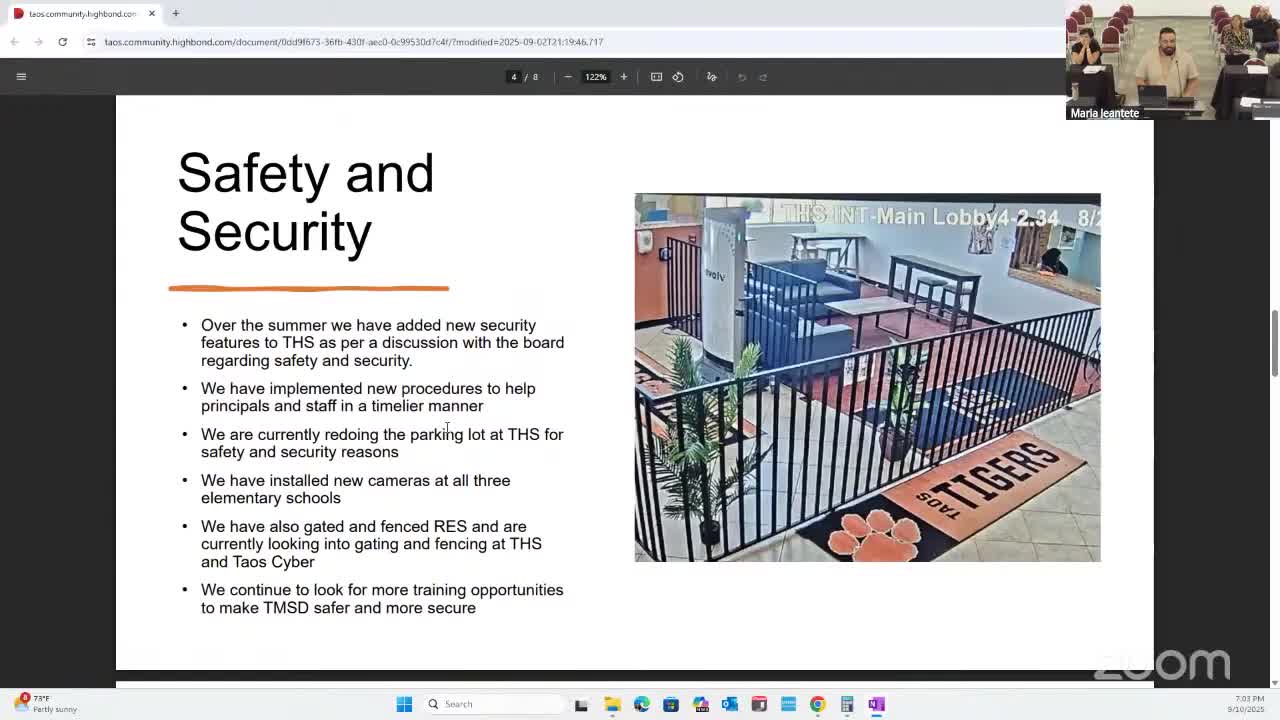 District details security upgrades, single‑point entry and campus repairs at Taos High and elementary schools