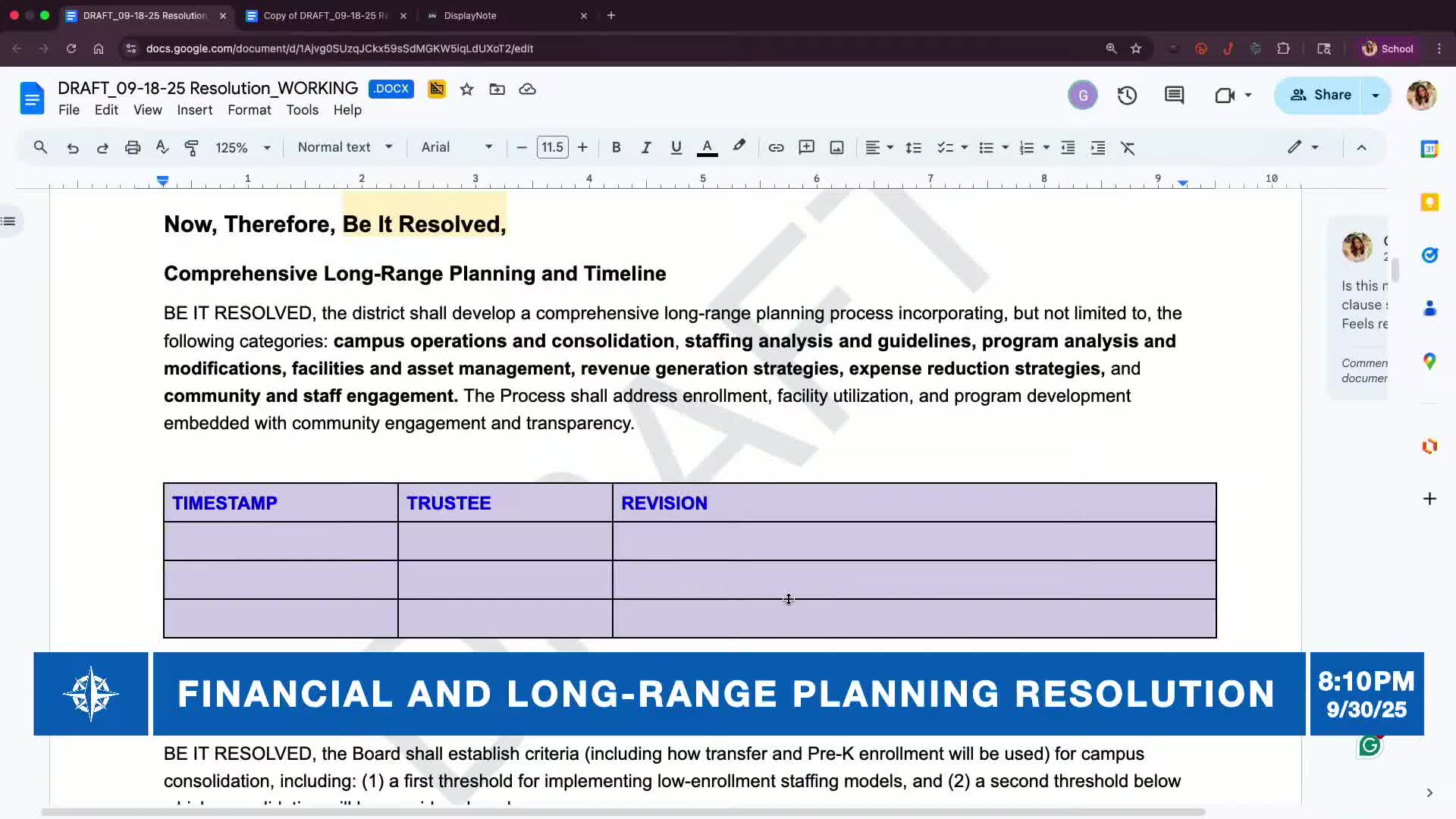 School Board Discusses Development of Comprehensive 10-Year Planning Timeline
