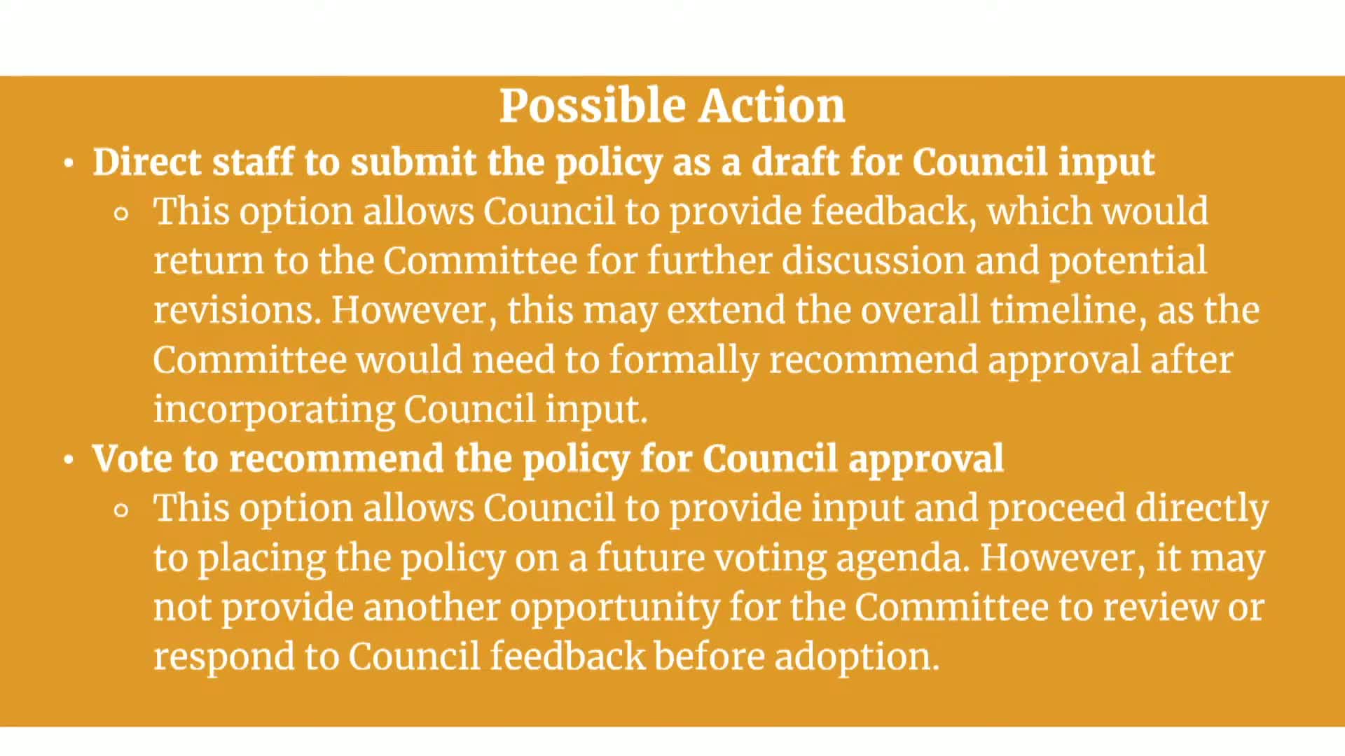 Committee Votes to Recommend Policy Amid Council Transition Concerns
