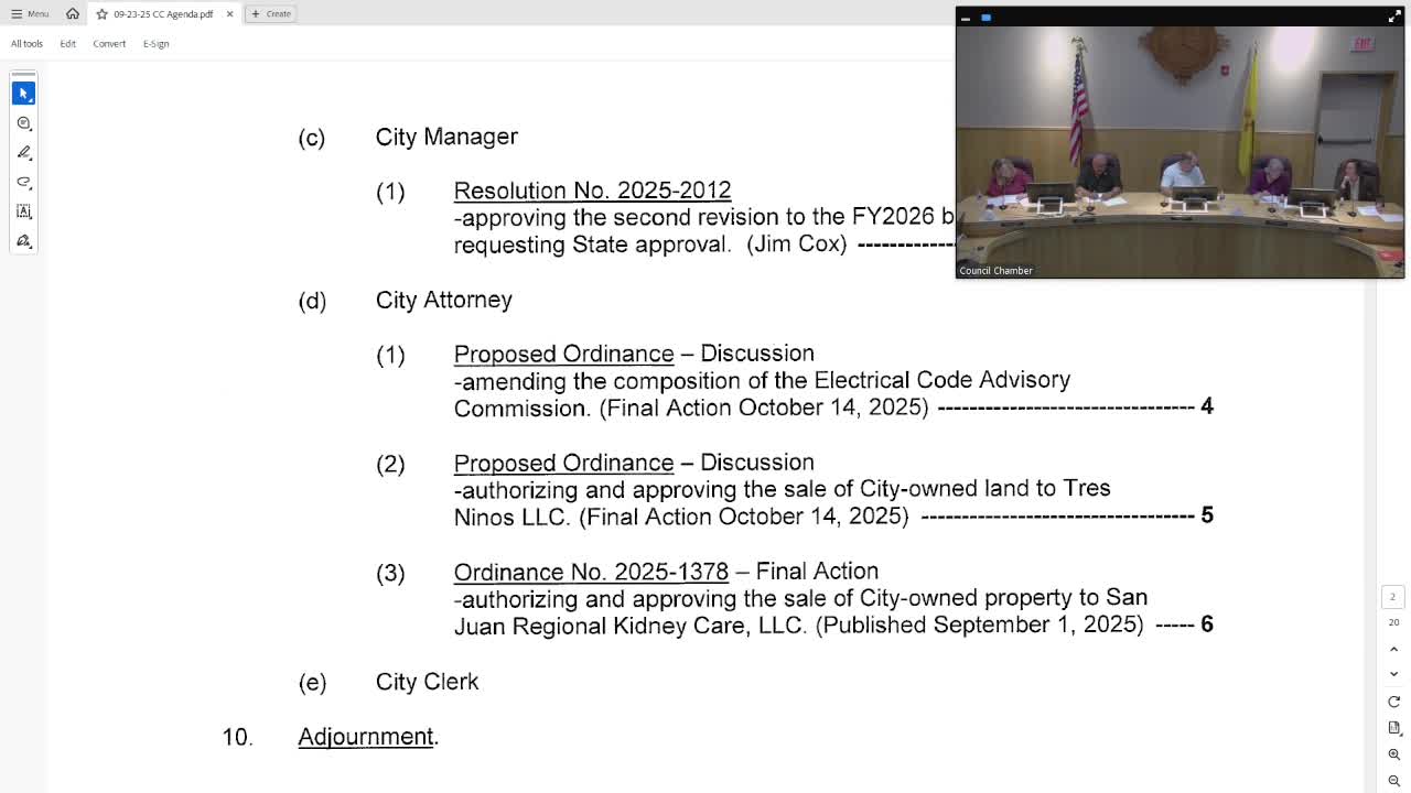 Council sets Oct. 14 final action on proposed sale of city land to Trace Nios LLC