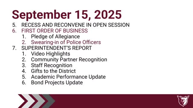 Board discusses goal of one officer per campus; tabled a personnel item and backfilled two officer vacancies