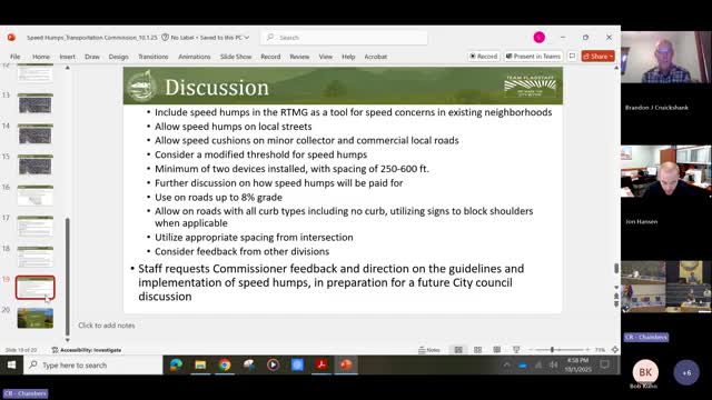 City Commission Discusses Speed Hump Location Process and Data Needs