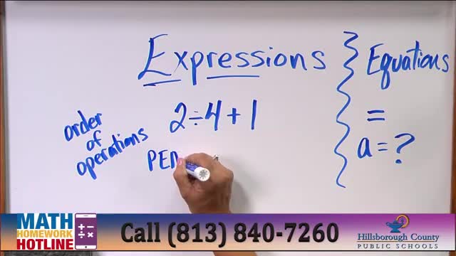 Hosts demonstrate order of operations and evaluating powers and absolute values