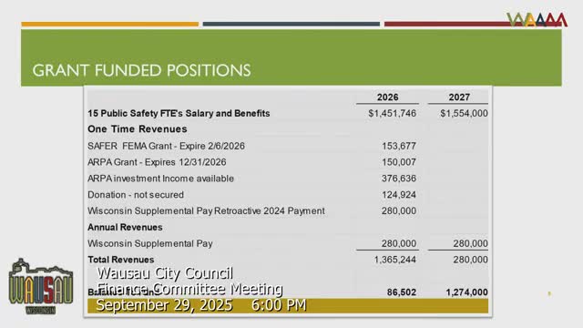 Committee confronts funding cliff for 15 grant-funded public-safety positions; staff to issue RFP for referendum outreach