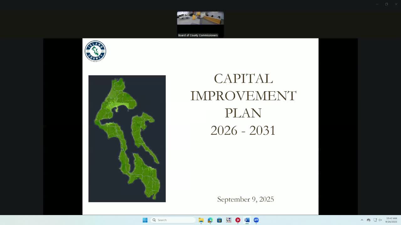 County adopts six‑year capital improvement plan; Freeland wastewater pilots and parks projects noted