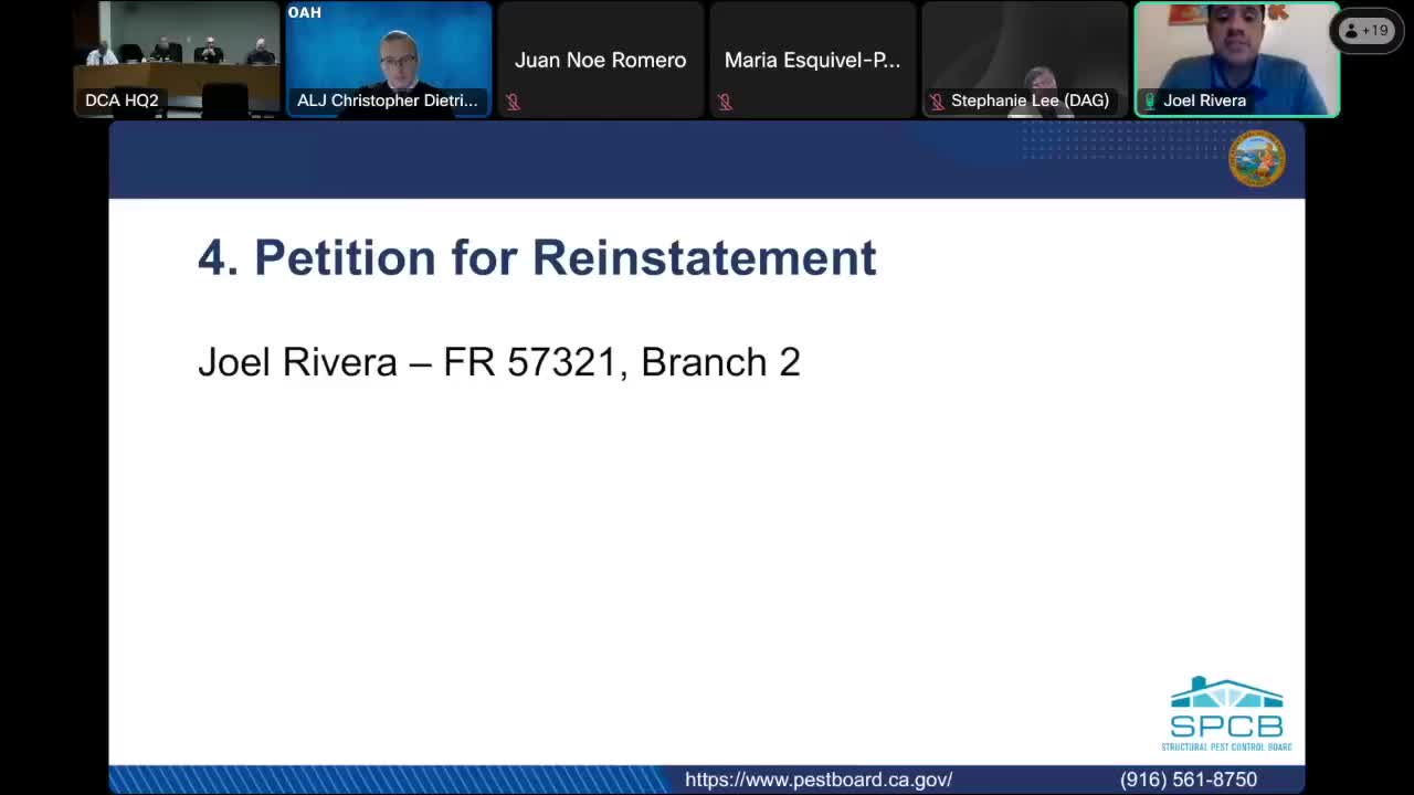 Jeremy Budden asks board to reduce or end probation on applicator and field‑rep licenses; board takes matter under submission