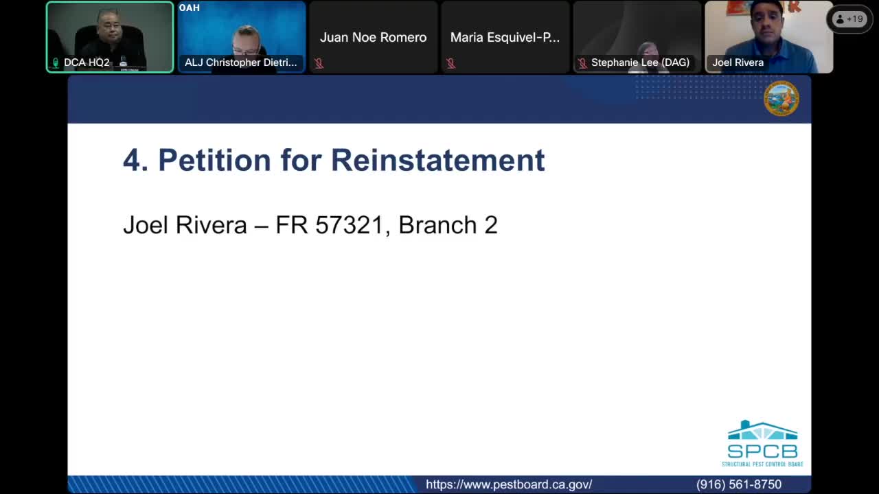 Structural Pest Control Board Reviews Jeremy Budden's Petition for Probation Termination