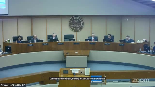 Baldwin Park council adopts consent calendar items 1–6 unanimously