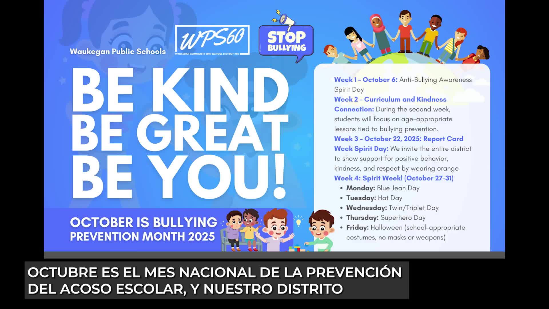 Waukegan Public Schools to mark National Bullying Prevention Month with districtwide kindness activities
