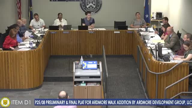 Planning commission approves Ardmore Walk preliminary and final plat, recommends annexation