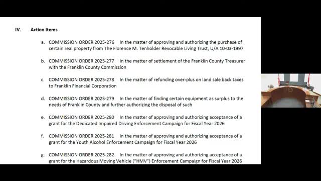 Franklin County Commission Approves Multiple Grant Applications and Property Acquisition