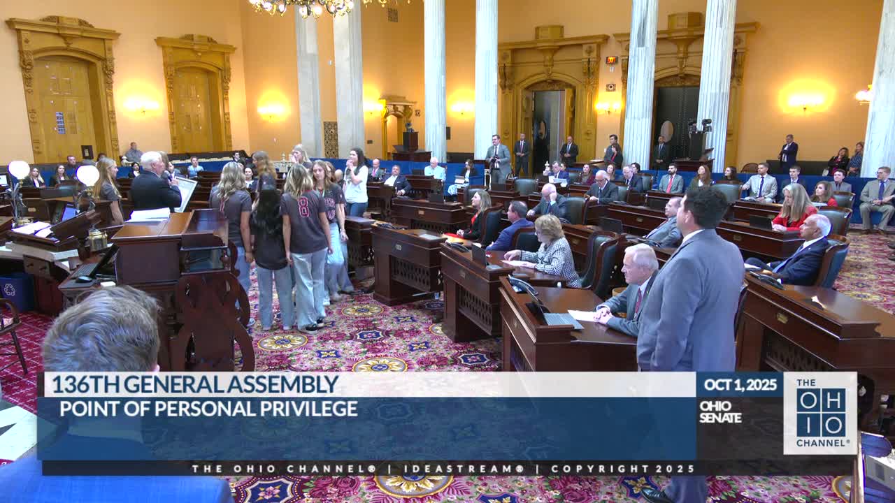 Ohio Senate Celebrates Dover High School Softball Team's State Championship Victory