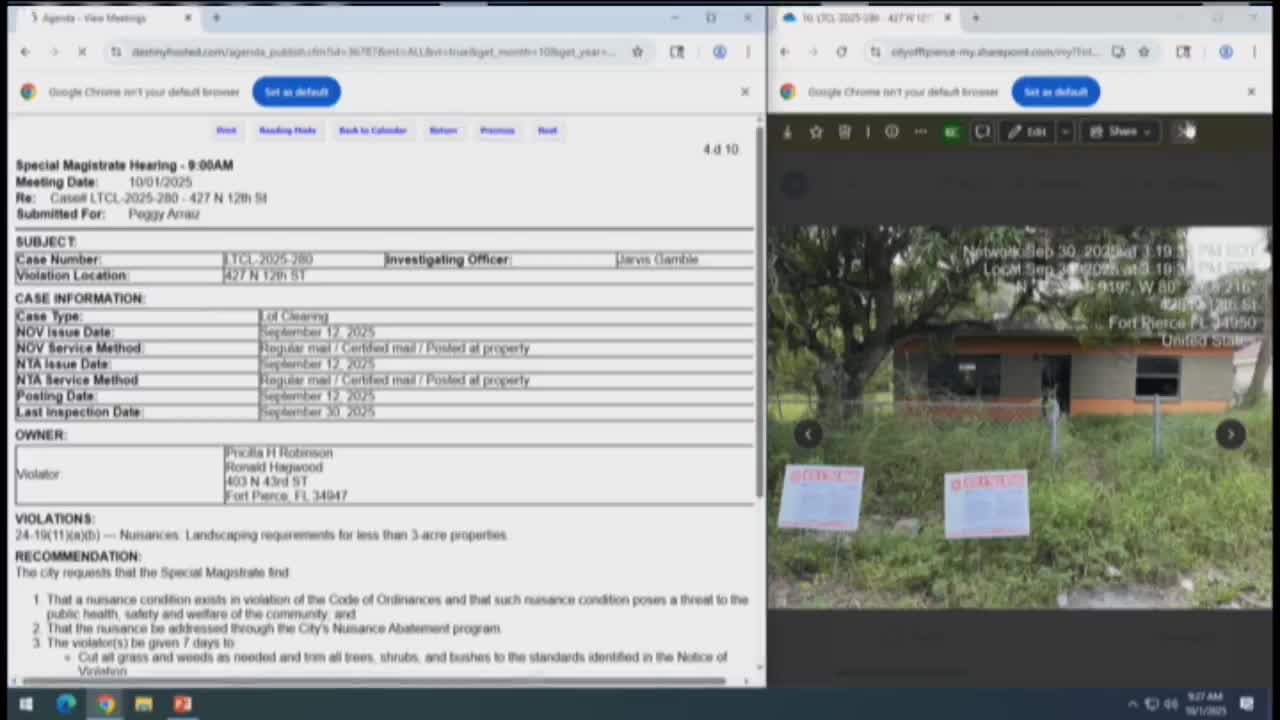 Special magistrate orders abatement in multiple Fort Pierce code-enforcement cases