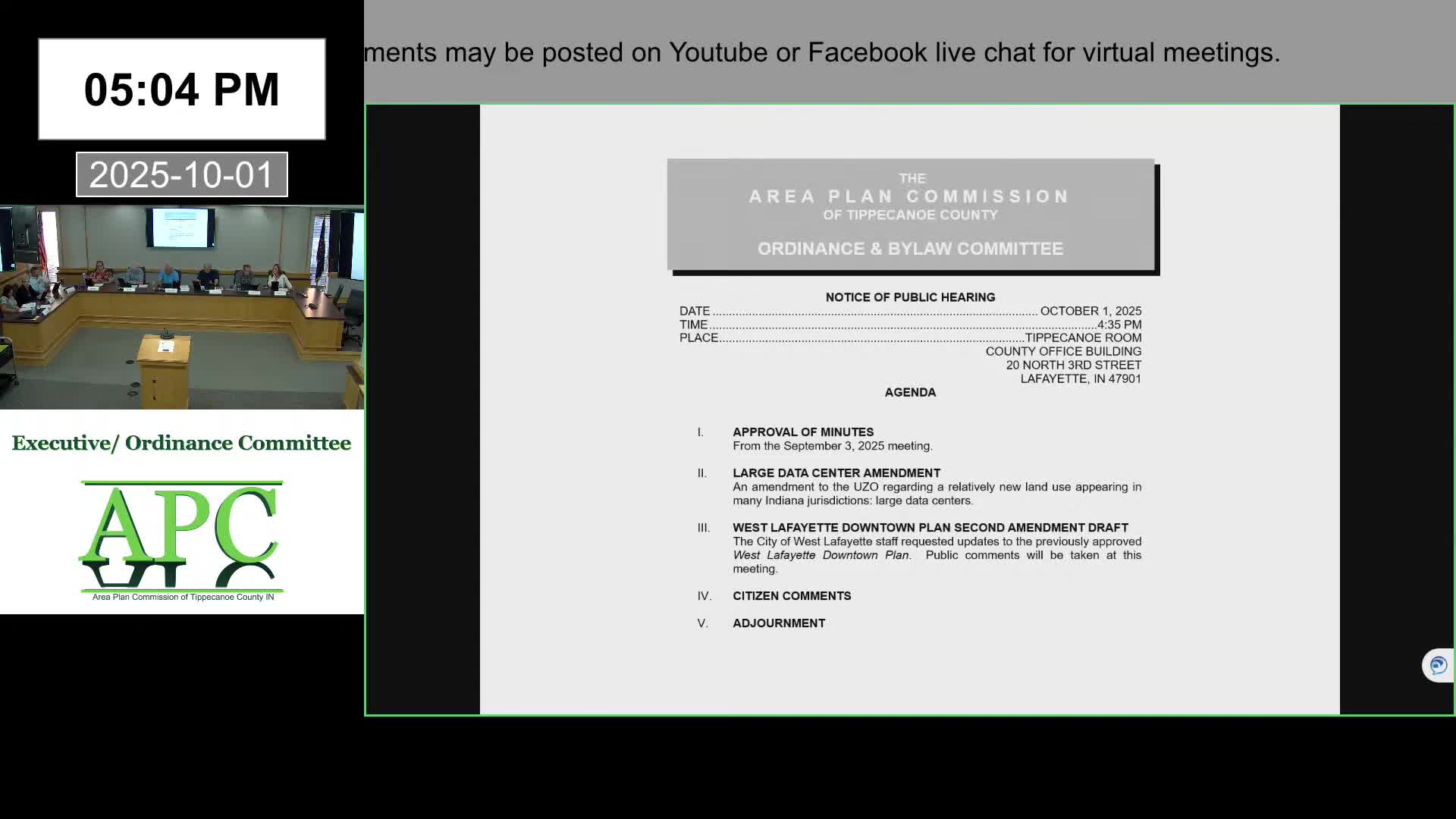 Public comments focus on New Chauncey buffer and historic-property errors as APC opens West Lafayette downtown plan amendment